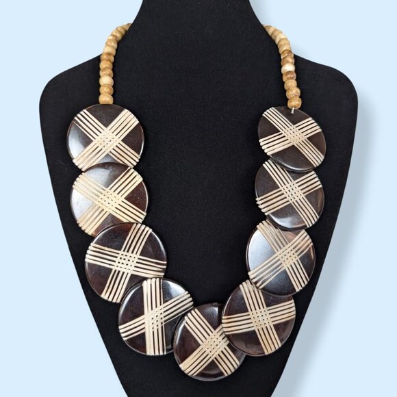 (2/$20) Wooden Disc Accent Beaded Necklace - Picture 2 of 5